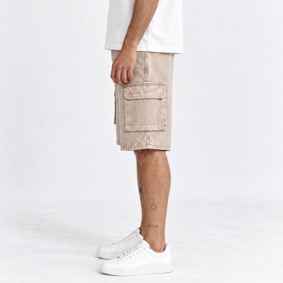 Bermuda BAGGY Cargo Pigmentada Beige