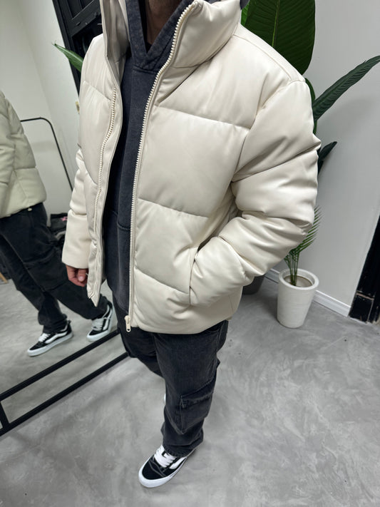 Campera Puffer Cuerina Beige