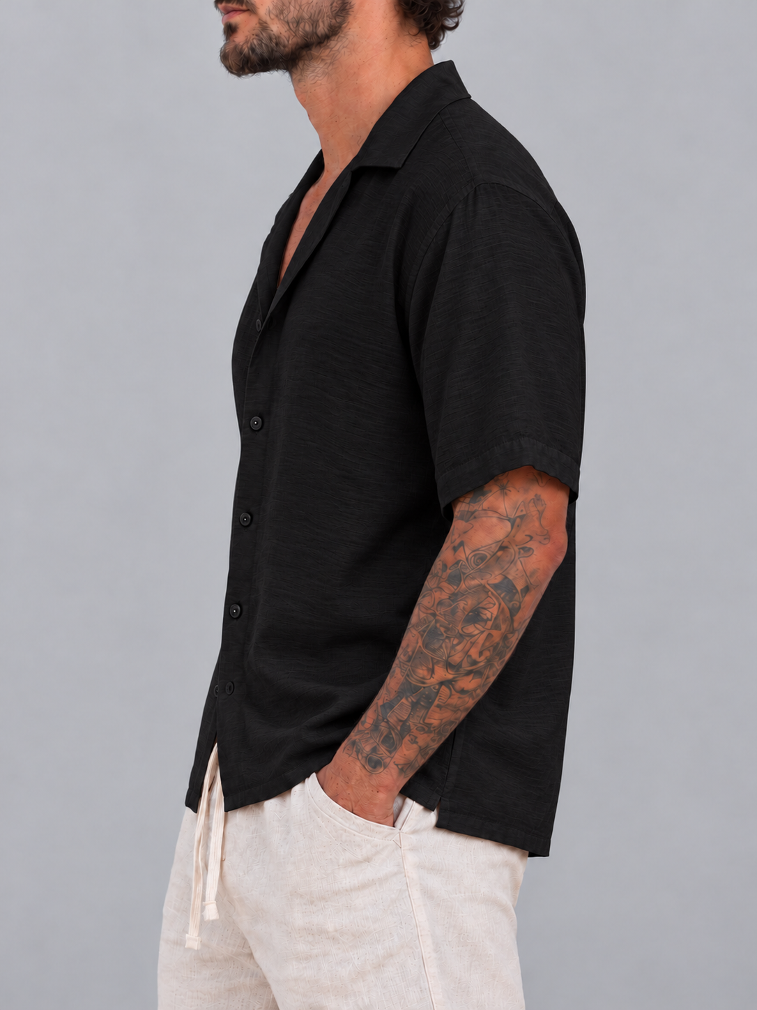 Camisa Fibrana Manga corta Negro