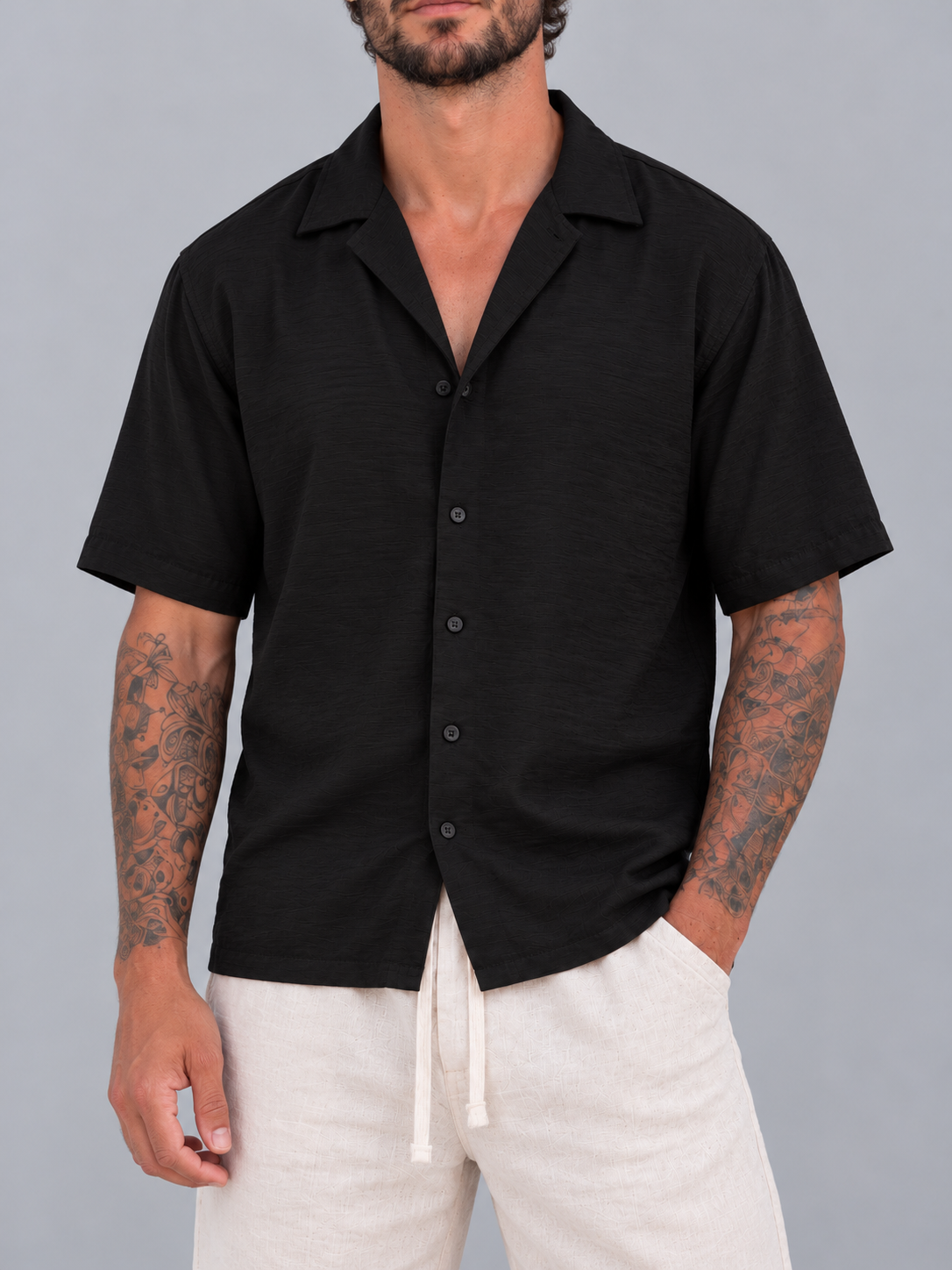 Camisa Fibrana Manga corta Negro