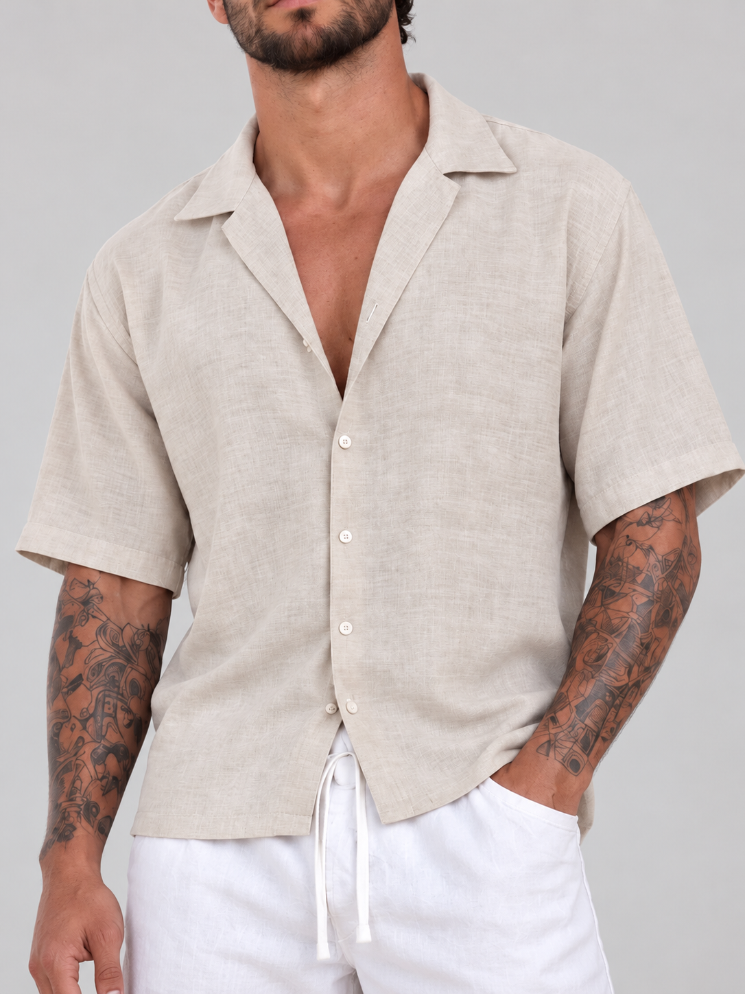 Camisa Fibrana Manga corta Beige