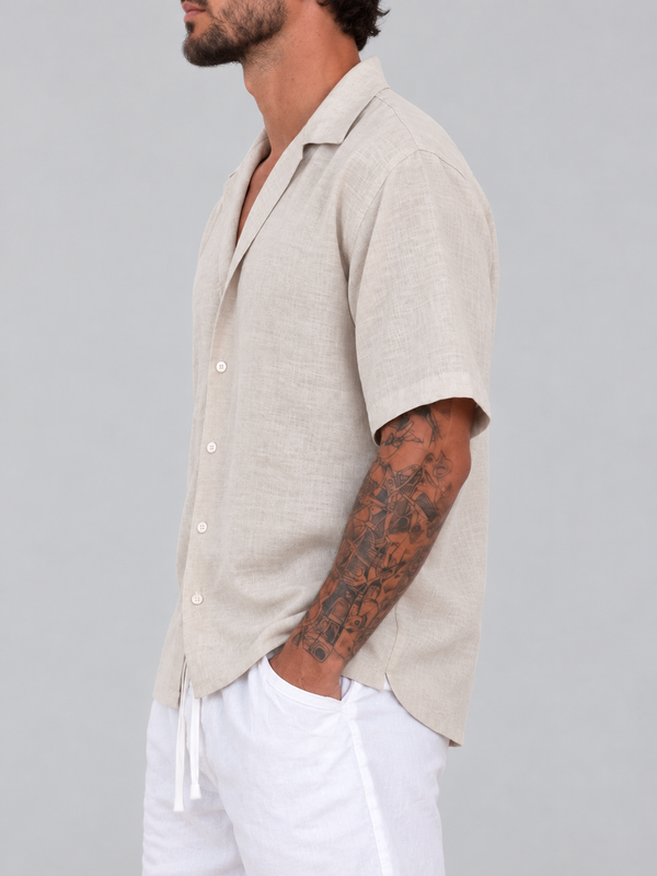 Camisa Fibrana Manga corta Beige