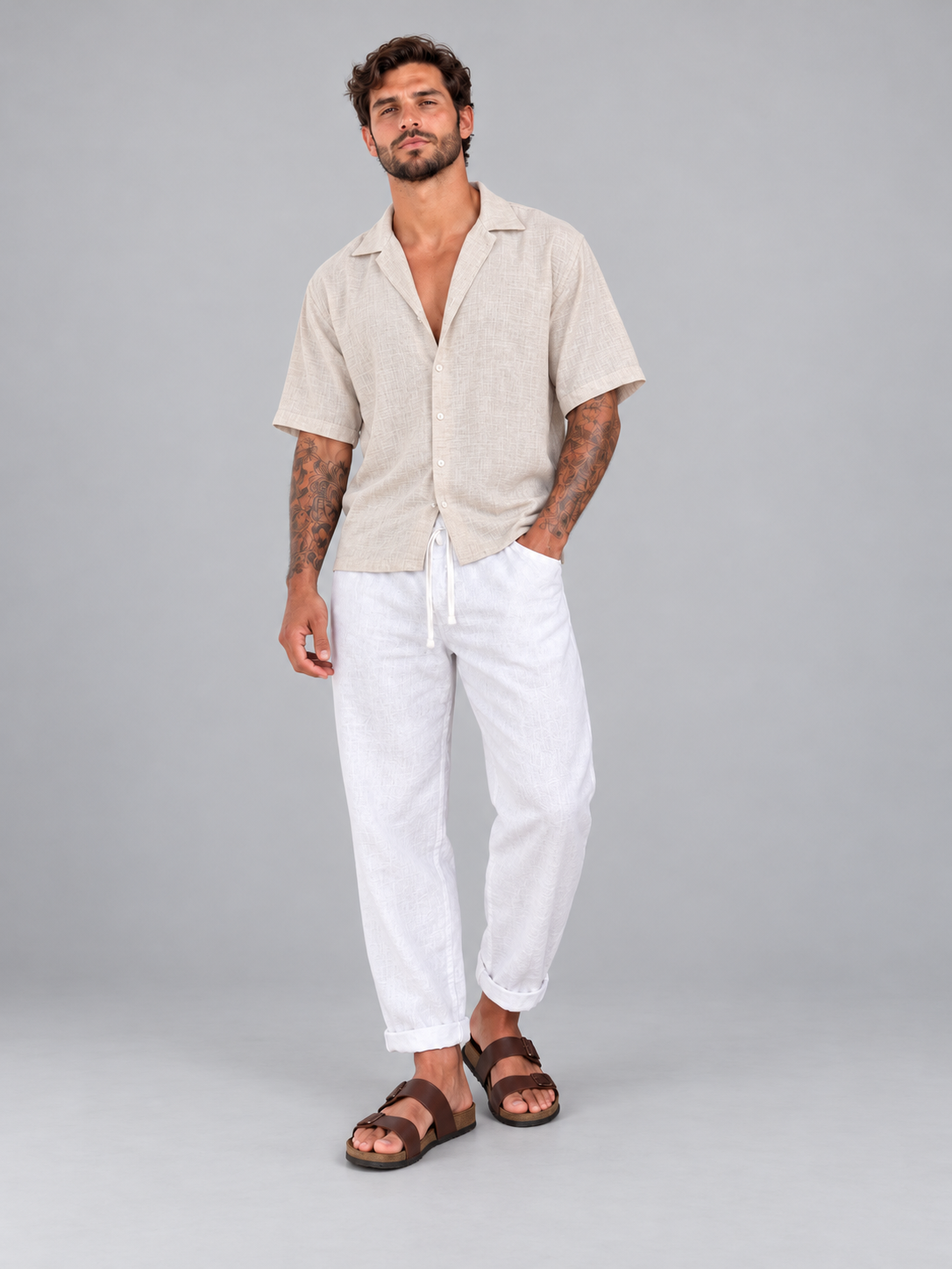Camisa Fibrana Manga corta Beige