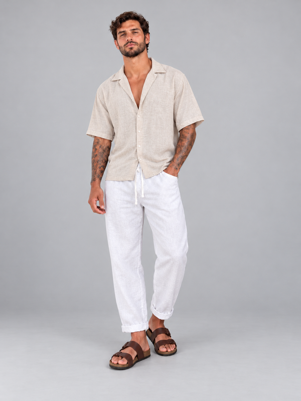Camisa Fibrana Manga corta Beige