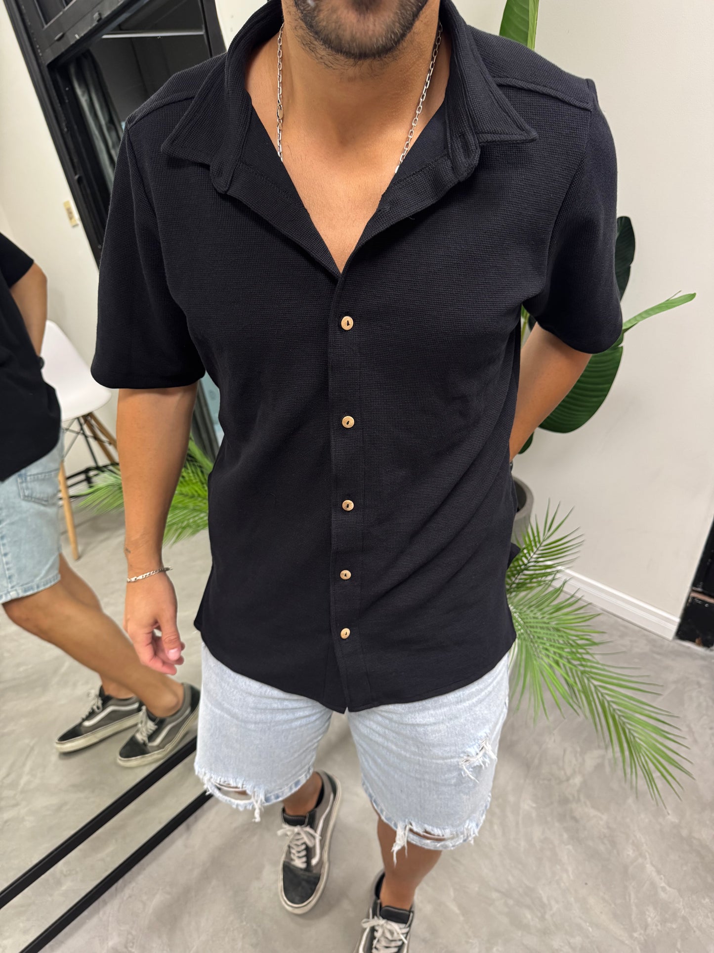 Camisa Black M/Corta Waffle