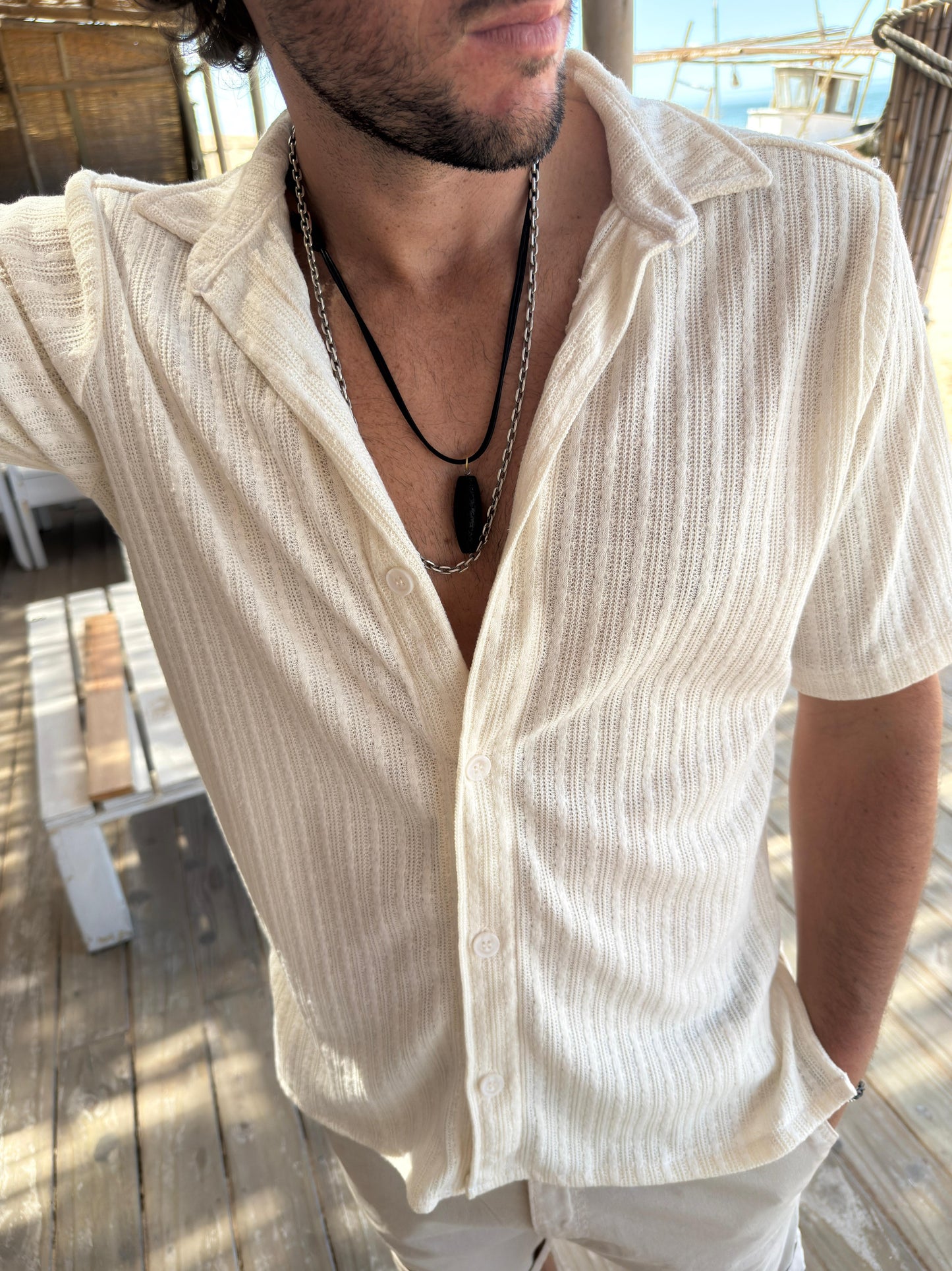 Camisa Tejida Trenza White