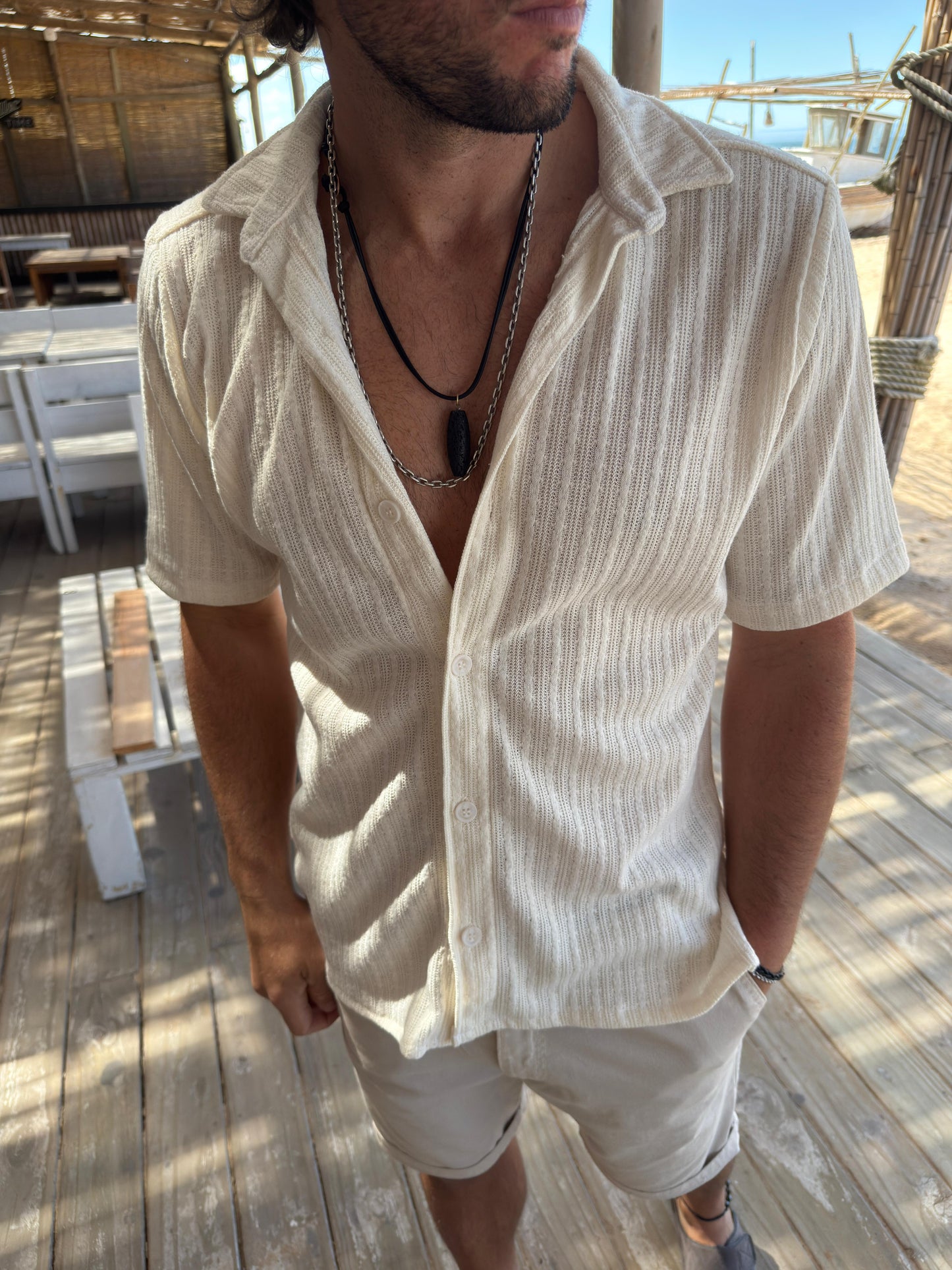 Camisa Tejida Trenza White