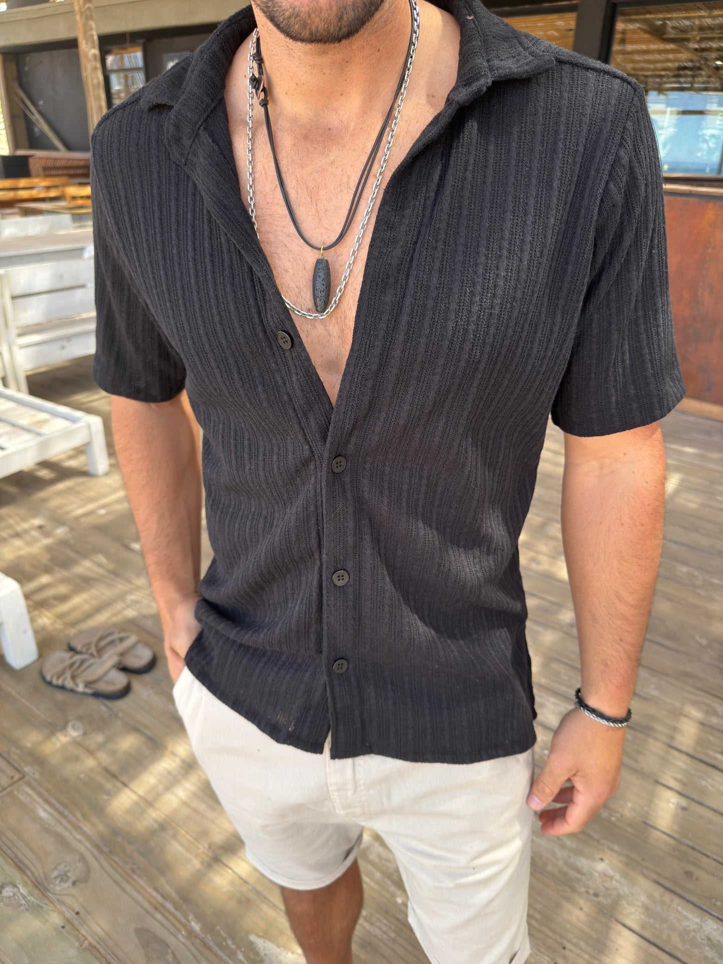 Camisa Tejida Trenza Black