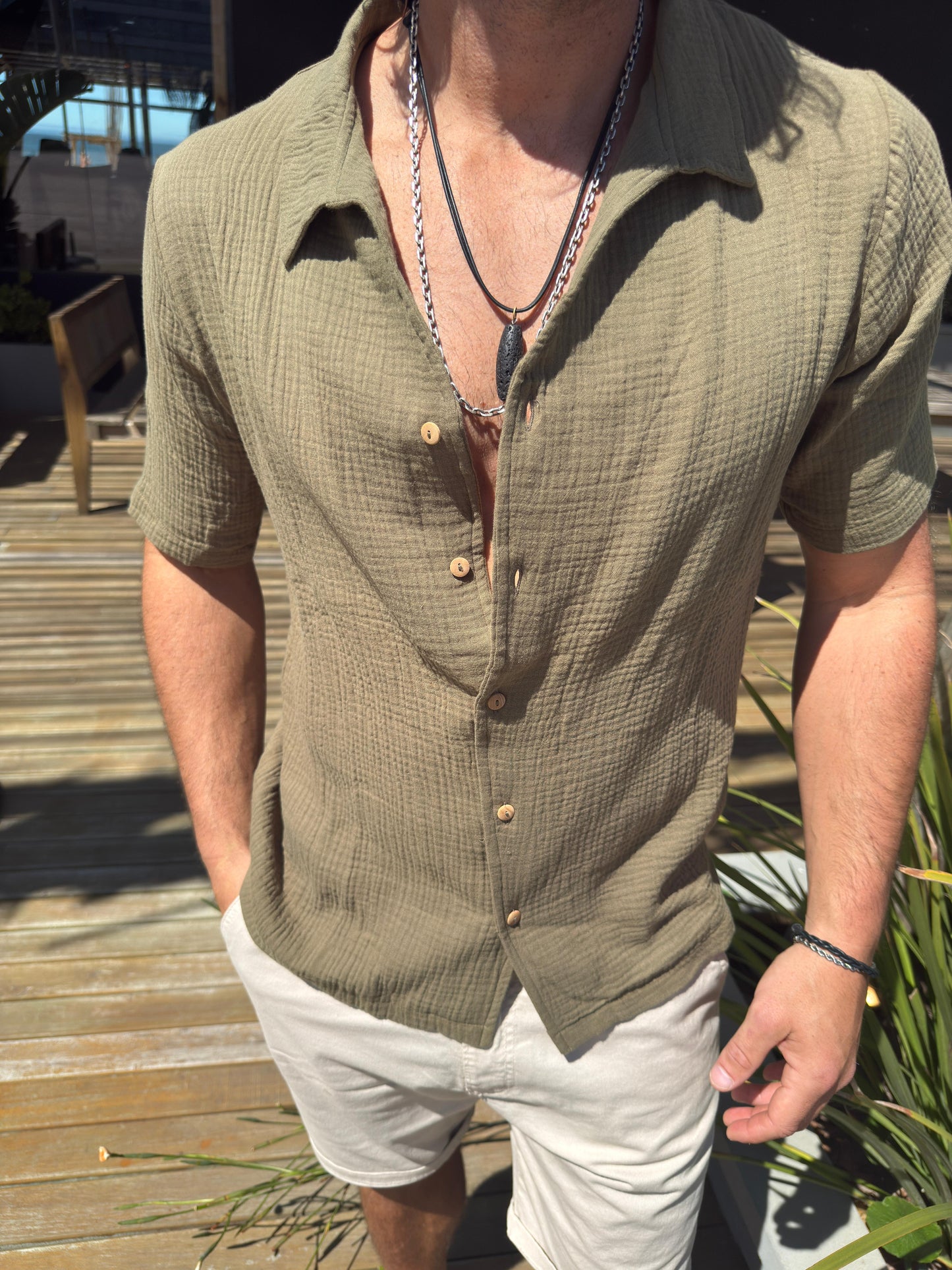 Camisa Muselina Verde Safari