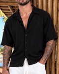Camisa Fibrana Manga corta Negro