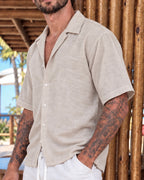 Camisa Fibrana Manga corta Beige