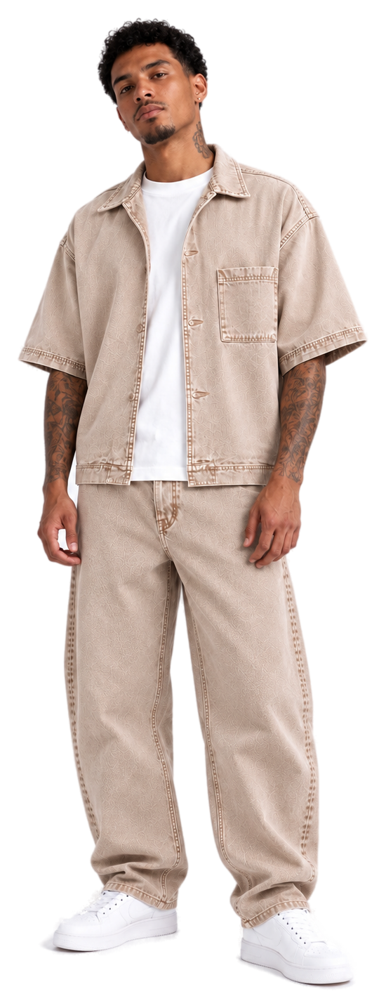 Conjunto pigmentado beige: sobrecamisa y barrel
