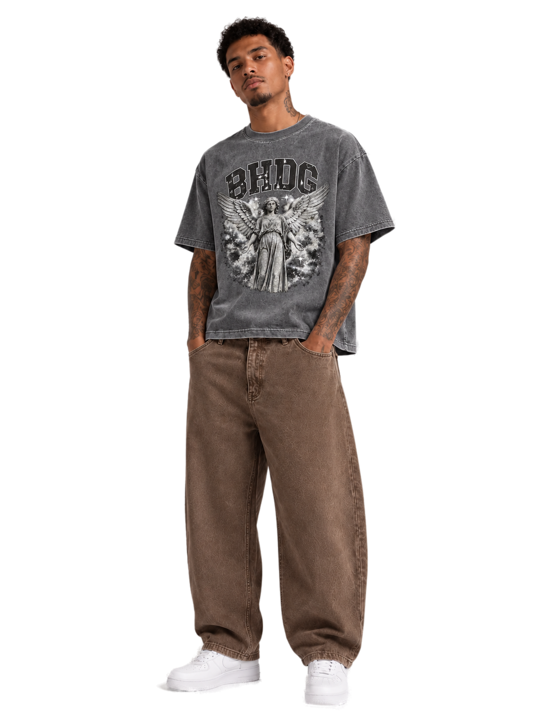 Remera Boxy Divine Lavada con Barrel Pigmentado Castana