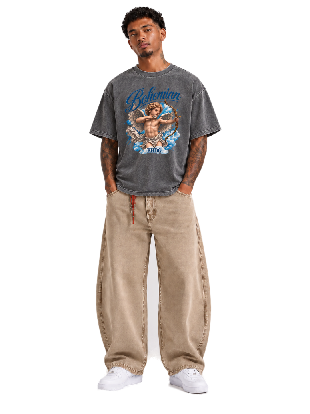 Remera Over Cupid Lavada con Barrel Pigmentado Beige