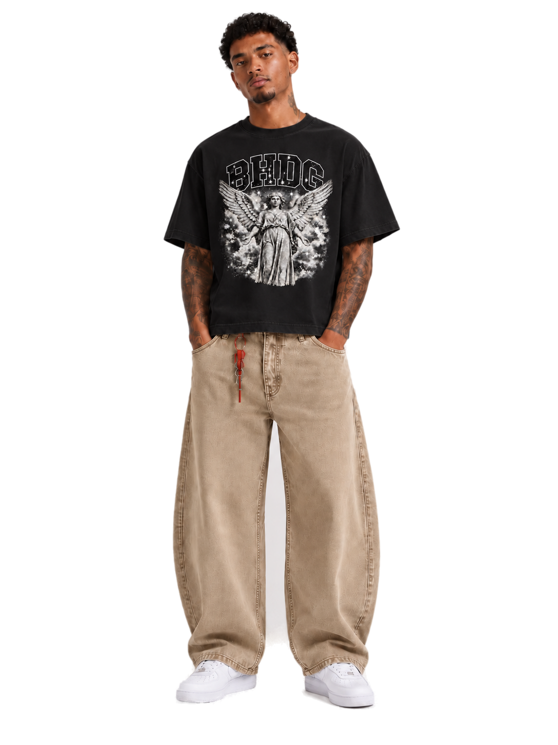 Remera Boxy Divine Black con Barrel Pigmentado Beige