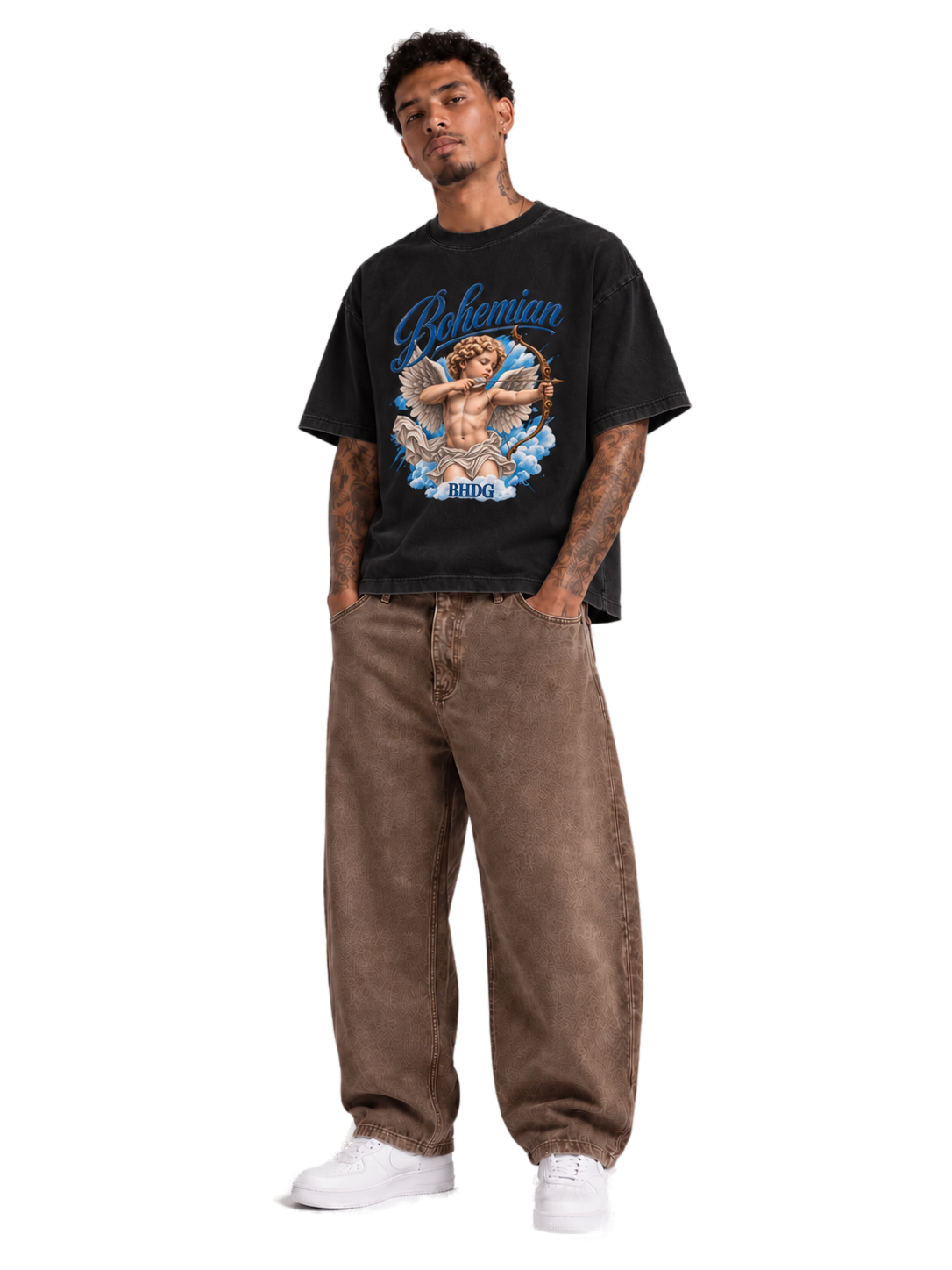 Remera Boxy Cupid Black con Barrel Pigmentado Castana