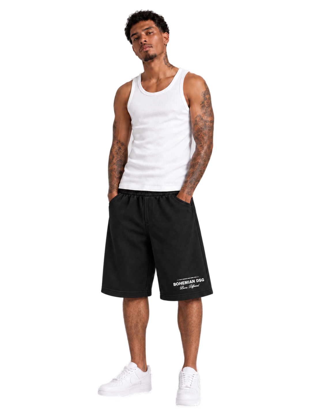 Musculosa Tank Blanca con Bermuda Baggy Deportiva Negro