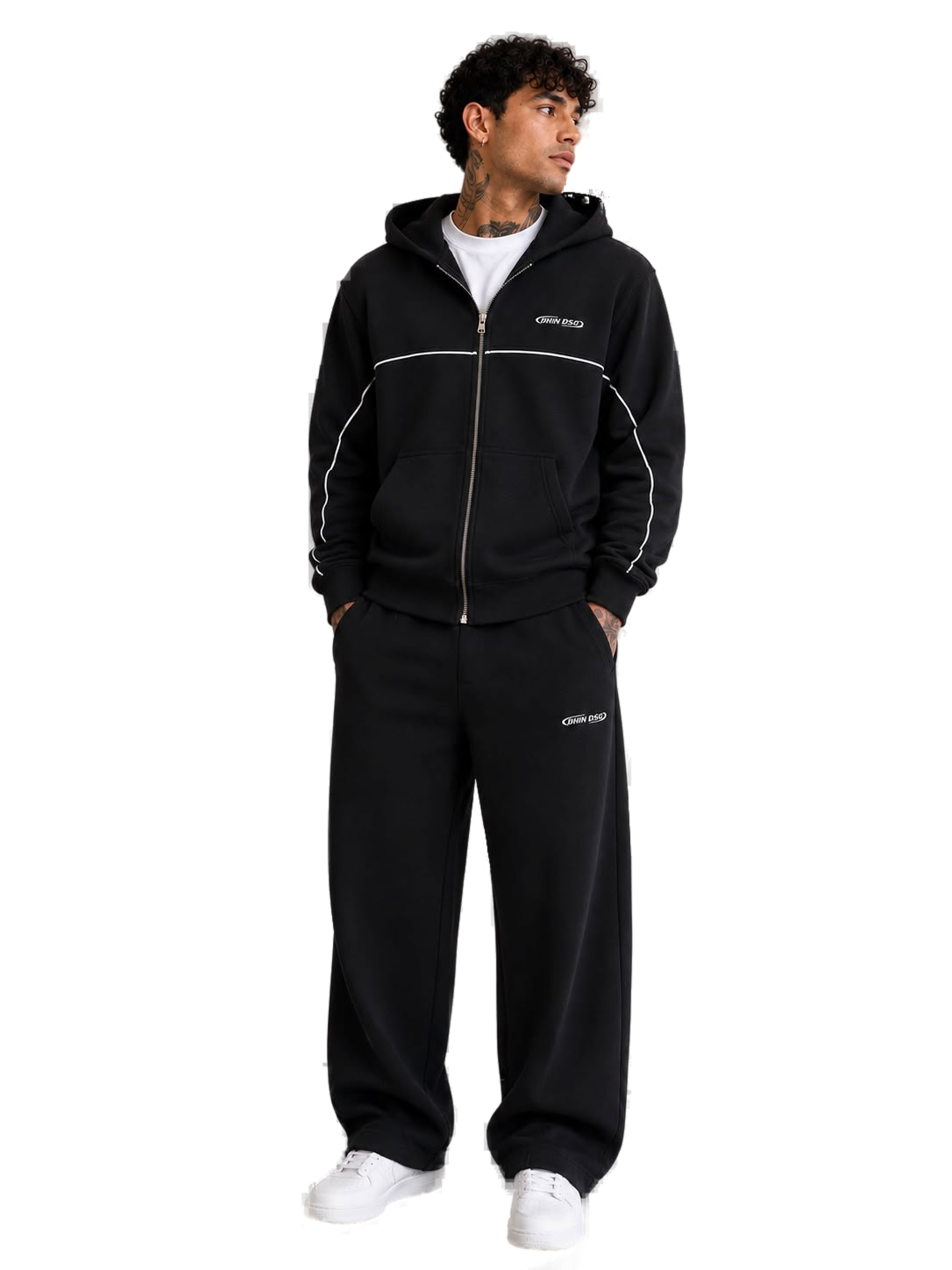 Outfit campera boxy raya black con BAGGY Deportivo Negro