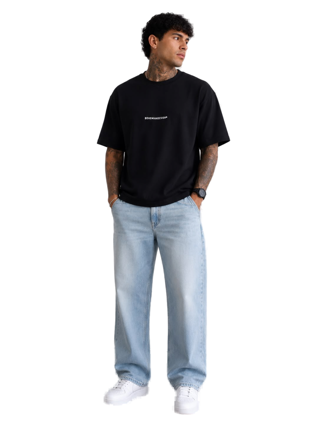 Outfit remera algodon pesado black con BAGGY Jean Clarito